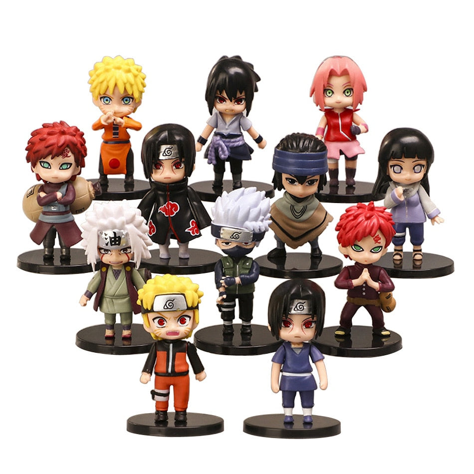 Hot 12pcs/set Anime Naruto Shippuden Hinata Sasuke Itachi Kakashi Gaara anime figure Q Version PVC Figures Toys Dolls Kid Gift