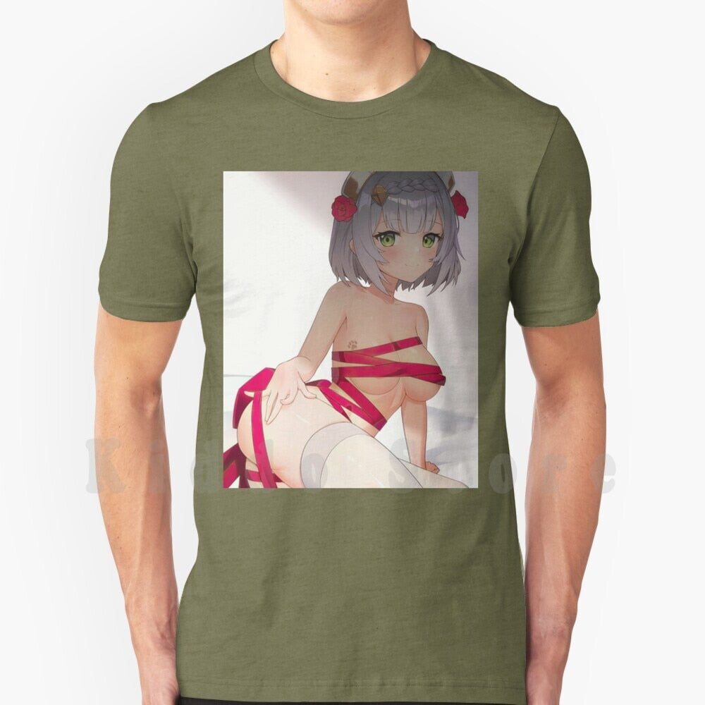 Noelle Wrapped T Shirt Print For Men Cotton New Cool Tee Anime Manga Waifu Weeb Japanese Kawaii Japan Aesthetic Ecchi Girls Ass